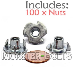 1/4-20 x 5/16" - Cantidad 100 - Tuerca de 3 puntas Barril recto Zinc Tuerca en T OAL - Imagen 1 de 3