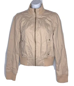 Forever21 Giacca Donna Grande Beige Cotone Cropped Full Zip Foderata Tasche - Foto 1 di 8