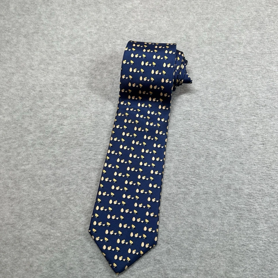 Corbata Beaufort cuello seda azul marino pollitos huevos Pascua primavera Italia Foto 1 de 4