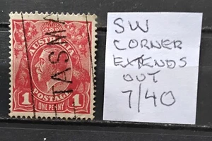 Australian KGV 1D Red - Variety S.W.corner extends Outwards 7/40 - Picture 1 of 1