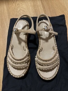 Chanel Beige Suede 2020 Interlocking Cork CC Logo Sandals 36.5C - Picture 1 of 4