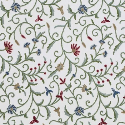 Tela crewel vintage tejida de algodón y lana bordada a mano por yarda Foto 1 de 4