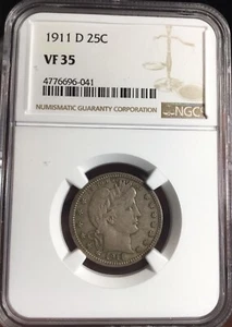 1911-D Barber Quarter NGC VF35 - Picture 1 of 2