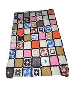 Handmade Crochet Granny Block Square Afghan Blanket Multicolor Earth 50”x62” - Picture 1 of 5