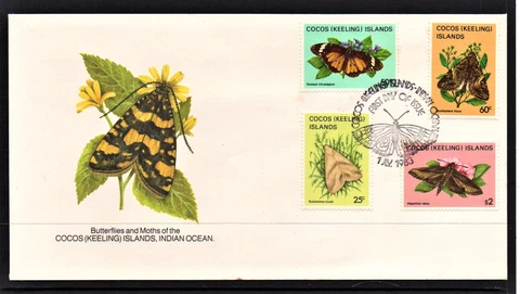 FDI "  BUTTERFLIES AND MOTHS  " COCOS ISLANDS 1983 Cover