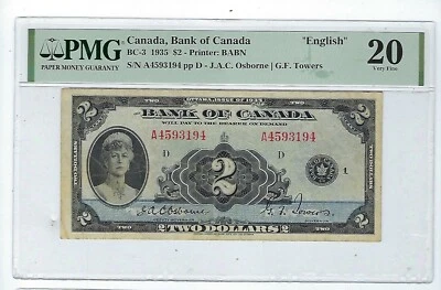 1935 Bank of Canada $2 Dollar  Bank Note BC-3 PMG 20 - Image 1 of 2