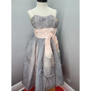 50s Vintage Gray Chiffon & Pink Satin Gown w/ Satin Waist - XS PROJECT - Picture 1 of 5