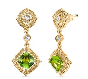 Silver Earrings Peridot Zircon Genuine Natural Gems Solid Sterling Gold Plated - Picture 1 of 24