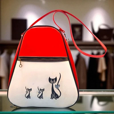 Mid Century Modern Siamese Cat Handbag 1950s 1960s Red White Japan Purse - Image 1 of 4
