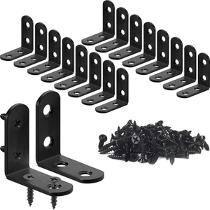18-Pack L Bracket Corner Brace Sets Black Stainless Steel 90 Degree Right Angle - Picture 1 of 9