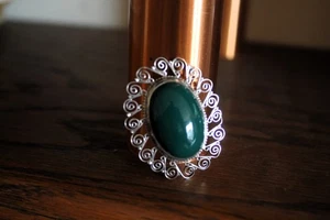 Antique 1930's Sterling Silver and Green Onyx Brooch Signed Mexico - Picture 1 of 6