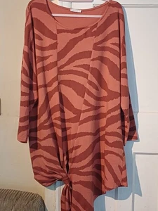 Made In Italy Top Pinky Brown Animal Print Long Sleeve Knotted Front Size UK 22 - Picture 1 of 6