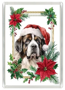 SAINT BERNARD CHRISTMAS HAT DOG NOVELTY FRIDGE MAGNET GREAT GIFT - Picture 1 of 1