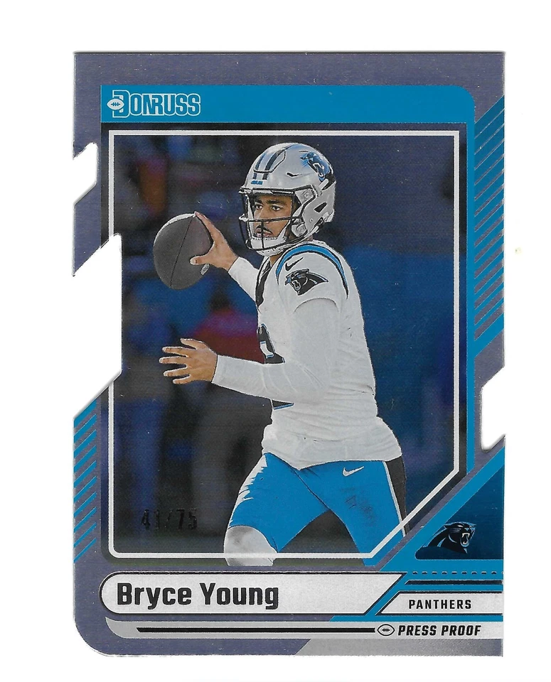 BRYCE YOUNG 2024 DONRUSS ПРЕСС ДОКАЗАТЕЛЬСТВО ГОЛОГРАФИЧЕСКИЙ ШТАМП #290 41/75 $25.00 ПАНТЕРЫ - Изображение 1 из 1