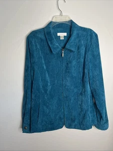 Christopher & Banks Women's L Teal Long Sleeve Full Zip Corduroy Jacket Pristine - Picture 1 of 13