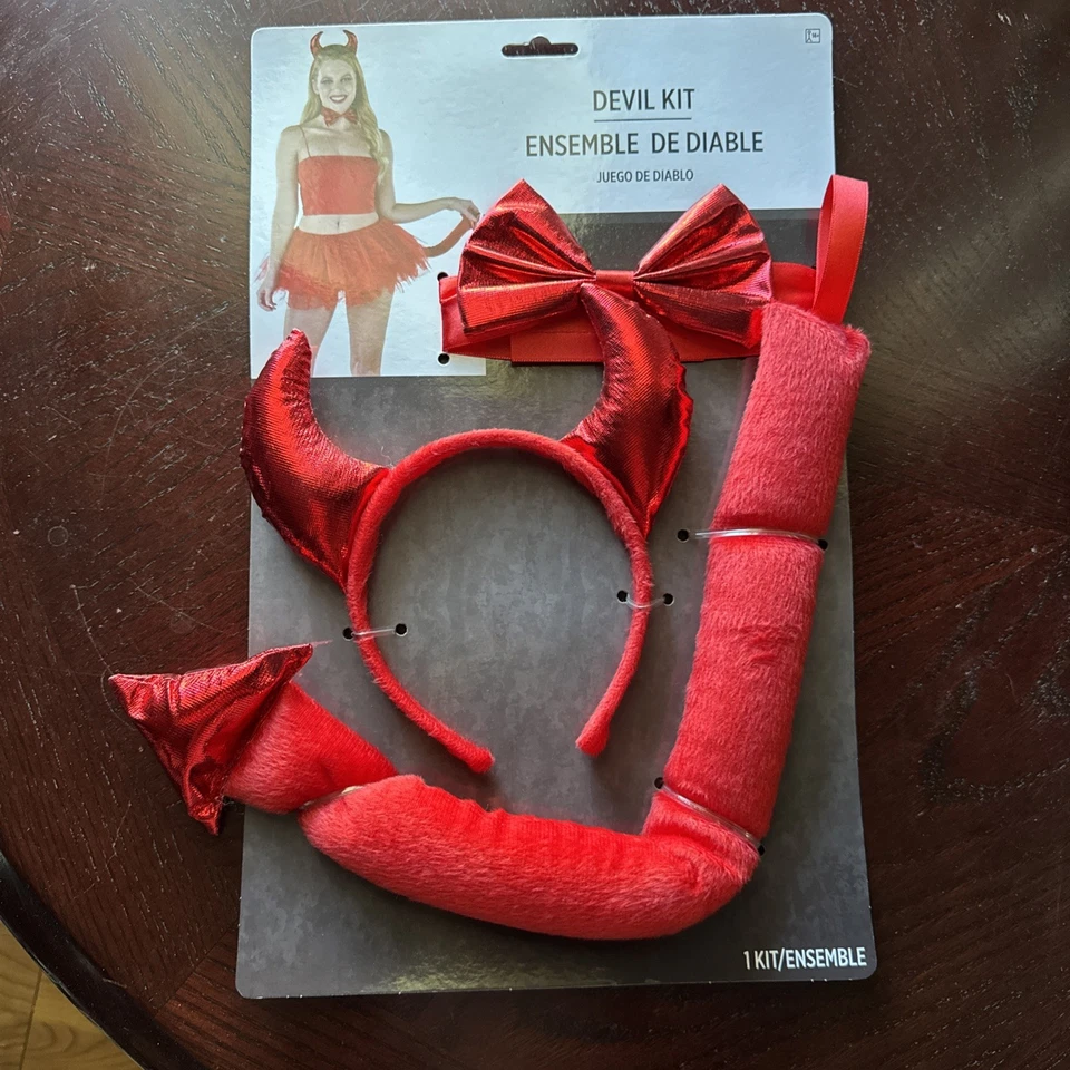 魔鬼服装套装尾巴、角和领结装扮万圣节服装配件 — 第 1/1 张图片