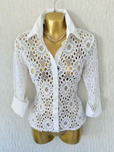 Exquisite Anne Fontaine White Lace Stretch Shirt Blouse UK10 Stunning - Picture 1 of 6