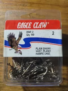 Eagle Claw 084F-2 Plain Shank Size 2 Fishhooks Fishing Hooks, 50 Qty Freshwater - Picture 1 of 1