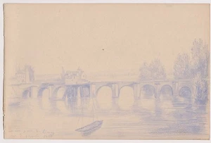 Pont de Limay. Yvelines. pont de Limay près de Mantes. Dessin original. 1866 - Picture 1 of 1