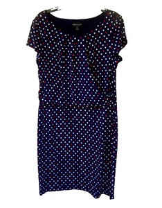 NEW CONNECTED NAVY BLUE DOTS SHEATH CAREER DRESS SIZE 16 $98 - Picture 1 of 3