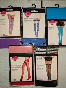 Music Leg Thigh Hi Stockings - Halloween Costume Fishnet Stripes Backseam Opaque - Picture 1 of 7
