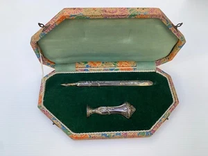 Antikes Schreibtischset Silberset Petschaft + Federhalter 835 er Silber - Bild 1 von 20