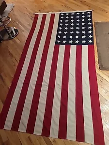 Antique WW2 48 Star 5' X 9.5' American Cloth Flagpole Flag - Bild 1 von 9