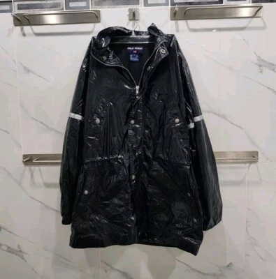 De Colección POLO SPORT Ralph Lauren Chaqueta de Lluvia Negra Brillante Capucha DE GRAN TAMAÑO Hombres Talla S Foto 1 de 4