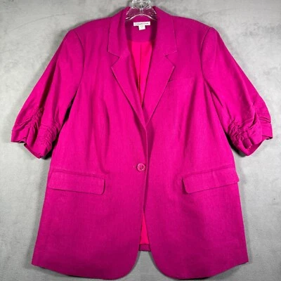 Coldwater Creek Blazer Jacket Women 16 Pink Linen Blend 1/2 Sleeve Ruched Office - Image 1 of 4