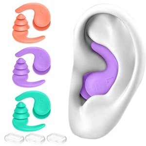 Swimming Ear Plugs 3 Pairs Waterproof Reusable Silicone Swim Earplugs for Swi... - Picture 1 of 8