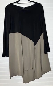 Sun Kim Shirt Gr. M Lagenlook Colorblock Bluse Tunika Länge USA Made Oliv Schwarz - Bild 1 von 12