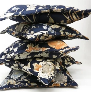 Vintage 70er Set 5 dunkelblau braun Blumenmuster botanischer Druck Überwurf Couch Kissen - Bild 1 von 8