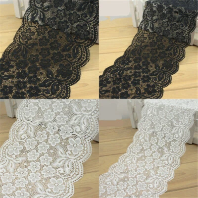 18cm Wide Flower Embroidered Elastic Lace Trim Ribbon Wedding DIY Sewing Craft - Image 1 of 4