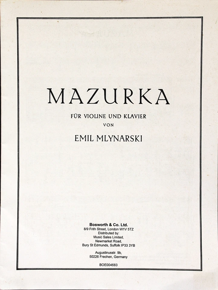 Mazurka by Emil Mlynarski for violin and piano - Image 1 of 1