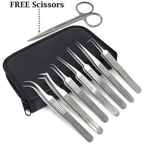 7pc Tweezers - Craft Jewelry Beauty Nail Art Hobby Picking Tool w/ Carrying Case - Picture 1 of 3