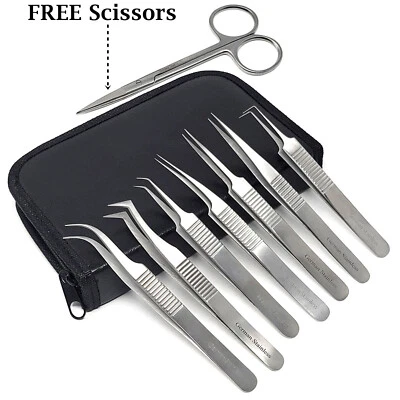 A2Z SCILAB 7pc Tweezers - Craft Jewelry Beauty Nail Art Hobby Picking Tool w/ Carrying Case