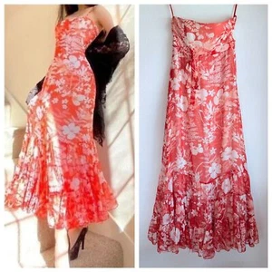 Anthropologie Deletta 100% Silk Hibiscus Strapless Maxi Dress w Ruffle Bottom 4 - Picture 1 of 10