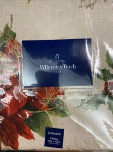 Villeroy Boch Festive Poinsettia White Gold Red Christmas 60x102 Tablecloth NEW - Picture 1 of 4