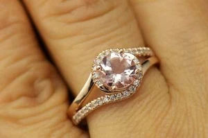 1ct Natural Morganite White 10k Rose Gold Plated Silver By Pass Engagement Ring - Picture 1 of 6