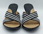 Sofft Slip On Black & White Stripe Leather Straps Open Toe 3" High Heel Size 8 M