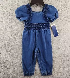 Habitual Square Ruched Jumpsuit Girls' 12M Indigo Snap Closure Short Sleeve - Picture 1 of 15