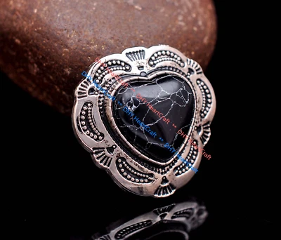 10X 1-1/8" Antique Silver Flower Love Heart Belt Leathercraft Concho Black Bead - Image 1 of 4