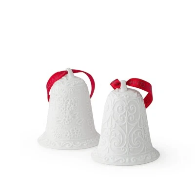 HERVIT BOX 2 CAMPANELLE PORCELLANA BIANCA BISCUIT 6CM