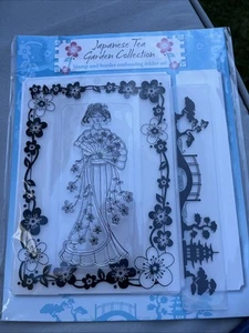 Stamp and Border Embossing Folder Set Japanese Tea Garden Collection oriental - Picture 1 of 6