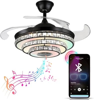 42" Modern Fandelier Ceiling Fan with Light,Smart Bluetooth Crystal Chandelier w - Image 1 of 4