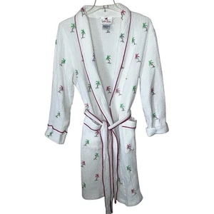 Quacker Factory Waffle Knit Palm Tree Robe Belted Size Large - Picture 1 of 9