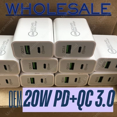 20W Dual Port USB C Charger Plug Fast Charging Block USB A Brick For iPhone Lot - Image 1 of 4