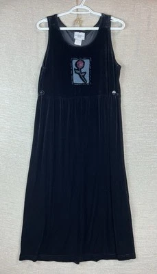 Vintage Studio Ease Size 12 Petite Sleeveless Black Velvet Overall Maxi Dress - Image 1 of 4