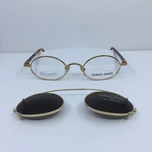 New Vintage Giorgio Armani 250 Eyeglasses with Clip-On C. 743 Shiny Gold 46-20mm - Picture 1 of 22