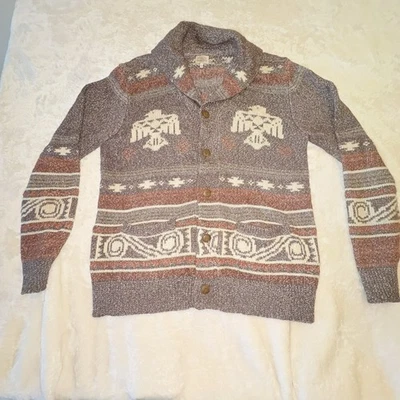 Faherty Steven Paul Judd Cardigan Men L Gray Aztec Sweater Thunderbird Fair Isle - Image 1 of 4